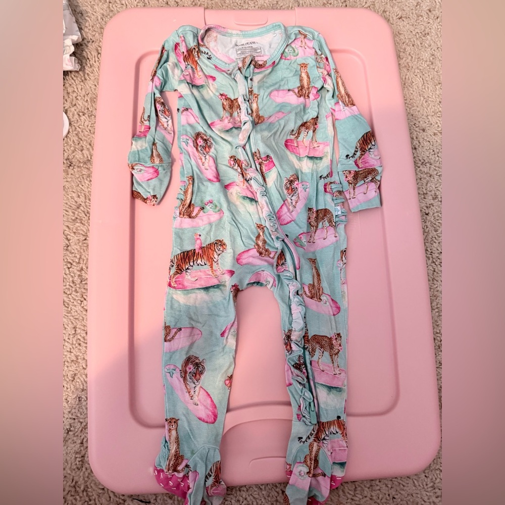Posh Peanut Aqua and Pink Tiger Print Footie